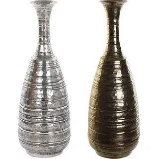 Vase DKD Home Decor 24 x 24 x 67 cm Antiker Finish Silberfarben Gold Aluminium Moderne (2 Stück)