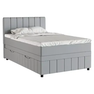 panda möbel Boxspringbett Einzelbett 120x200, Hellgrau, AVALON, mit Bettkästen, mit Matratze, mit Topper, Panda Möbel - Grau