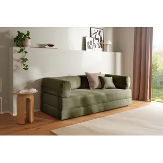 Schlafsofa HOMSY BY ANA JOHNSON "Folda, Dauerschläfer, Breite 206 cm, Liegefläche 181x198 cm", olive, B:206cm H:72cm T:94cm, Sofas, Schlafsofa, mit Bett-/Schlaffunktion, inkl. 1x Zierkissen, Tonnentaschenfederkern