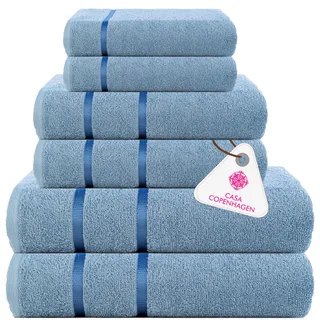 Casa Copenhagen Eternal 6-teiliges Handtuchset, Staubblau, 500 g/m2, 2 Badetücher, 2 Handtücher, 2 Waschlappen aus weicher ägyptischer Baumwolle für Badezimmer, Küche und Dusche