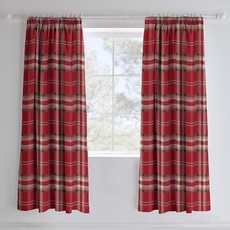 Catherine Lansfield Kelso Cotton Rich Pencil Pleat Curtains Red, 66x72 Inch