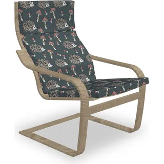 ABAKUHAUS Igel Poäng Sessel Polster, Woods Tier und Pilze, Sitzkissen mit Stuhlkissen mit Hakenschlaufe und Reißverschluss, Koksgraue Coral und Ecru