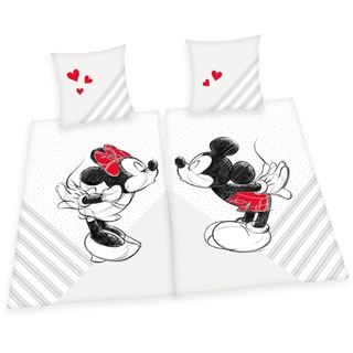 Herding Mickey & Minnie Mouse Partnerbettwäsche, Disney, 2 x Kopfkissenbezug ca. 70 x 90 cm, 2 x Bettbezug 140 x 200 cm, Mit leichtläufigem Reißverschluss, 100% Baumwolle/Renforcé