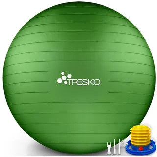 TRESKO Gymnastikball mit GRATIS Übungsposter inkl. Luftpumpe - Yogaball Sitzball Büro | Anti-Burst | 300 kg,Grün,55cm (für Körpergröße unter 155cm)