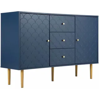 Urban Meuble Sideboard 2 Türen und 3 Schubladen, Verstellbare Ablage Blau 120/40/82Cm , Holzwerkstoff, Metall , Rechteckig , 40x82x120 cm , Kleinmöbel, Kommoden, Sideboards
