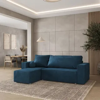 masseno Ecksofa RAVELO M mit Schlaffunktion L-Form, Sofa mit Bettkasten, Wohnzimmersofa, Couch, Soffa, Bettsofa, Couchgarnitur- Blau, MONOLITH 77 - Blau