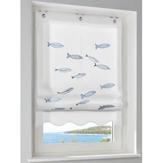 Raffrollo HEINE HOME Gr. 2, weiß, blau, B:60cm H:130cm, Raffrollos, Raffrollo