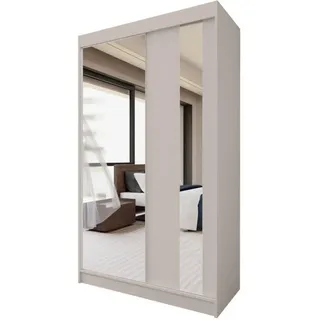 Beautysofa Schwebetürenschrank Gaja 120/216/61 kaschmir mit Spiegel , Kaschmir , Holzwerkstoff , 8 Fächer , 120x216x61 cm , Schlafzimmer, Kleiderschränke, Schwebetürenschränke