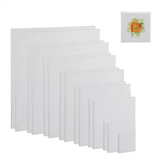 Relaxdays Leinwand Weiß 16er-Set quadratisch Baumwolle 10x10 cm , Textil, Holz , Freizeit & Co, Heimwerken