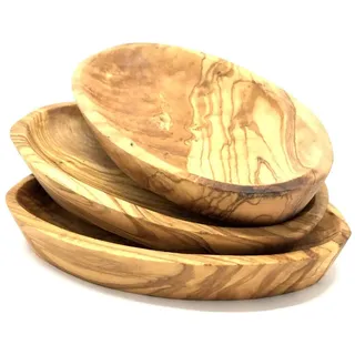 Olivenholz-erleben Dipschale »oval aus edlem naturbelassenem Olivenholz« 3 Stk. aus Massivholz Einzigartige Maserung, jede Schale ein Unikat, leichte Reinigung, braun