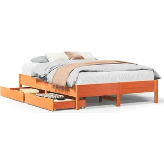 vidaXL Massivholzbett ohne Matratze Wachsbraun 140x200 cm Kiefernholz - Braun