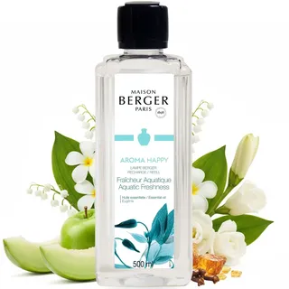 Maison Berger – Nachfüllung Aroma Happy Fraîcheur Aquatique 500 ml für Lampe Berger – 2-in-1 geruchsneutralisierendes Raumduft-Öl – Melone, Grüner Apfel