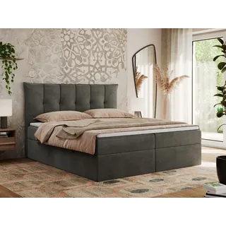 MKS MEBLE Boxspringbett 140 x 200 cm mit Bettkasten und Matratze H3, Polsterbett 140 x 200 cm mit Bettkasten, Bett 140 x 200 cm mit Stauraum und Topper - Premium-10 - Dunkelgrau Velvet - Dunkelgrau