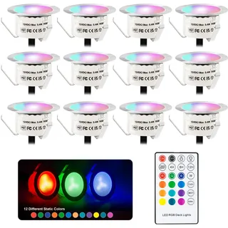 Smavolt Terrassen Einbaustrahler Aussen, 12V Ø42mm LED Bodeneinbaustrahler mit Timer, IP67 wasserdicht Terrassen Einbaustrahler für Außen-12er Set RGB+warmweiß, Terassenbeleuchtungen Garten Spot