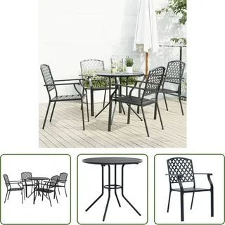 The Living Store Gartenstuhl-Set 5-tlg. Stapelbar Pulverbeschichteter Stahl - Grau