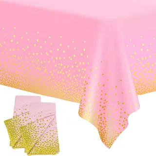 2 Stück Einweg Tischdecke Rosa/Gold Punkt Kunststoff Tischdecken Rechteckig,137 * 274cm Tischdecke Rolle wasserdichte Ölbeständig Garten Tischtuch Papiertischdecke für Party,Geburtstag,Weihnachten