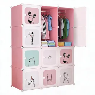 GarveeLife Kleiderschrank Kinder, PP Kinderregal Mit Türen&Kleiderstange | DIY-Aufbewahrungsschrank für Kinder, Kinderschrank Kunststoff, Kinderzimmer Möbel für Kinderzimmer, 75x47x147cm