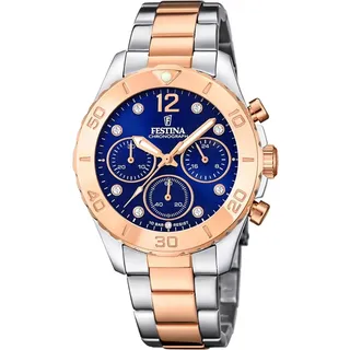 Festina Damen Uhr Analog Edelstahl 316L Silber - Quarz Chronograph - Mineralglas hochresistent - 10 ATM wasserdicht F20605/3 - Boyfriend Collection