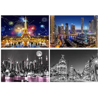 DCIDBEI Diamond Painting 4 Pack 40x50cm Diamant Painting Bilder Landschaften Spanien Diamant Malerei Kits Malen nach Zahlen Diamond Puzzle Landschaft Dubai Diamond Painting Landschaft Paris Eiffelturm
