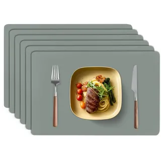 TAZAMI Silikonmatte Malunterlage Tischsets Abwaschbar Platzsets Silikon | 6er Set 40x30cm Silikon Bastelunterlage hitzebeständig rutschfest spülmaschinenfest für Malen Basteln und Küche(Dunkelgrau)