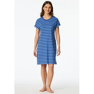 Nachthemd SCHIESSER "Casual Essentials", Damen, Gr. 42, N-Gr, 819, blau, Single Jersey, Obermaterial: 100% Baumwolle, bequem knielang, Rundhals, Kleider Nachthemd, mit garngefärbten Streifen und sportlichen Taschen