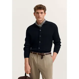 Strickjacke BUGATTI "Regular Fit", Herren, Gr. 3XL, 390, marine, Rippstrick, 100% Baumwolle, unifarben, regular fit, Strickjacken Strickjacke, geknöpft mit Polokragen