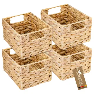 HMF Aufbewahrungskorb geflochten aus Wasserhyazinthe, dekorativer Korb mit Tragegriffen zur Aufbewahrung für Badezimmer Küche und Wohnbereich | 4er Set | Größe S | 22 x 17 x 12 cm | Natur