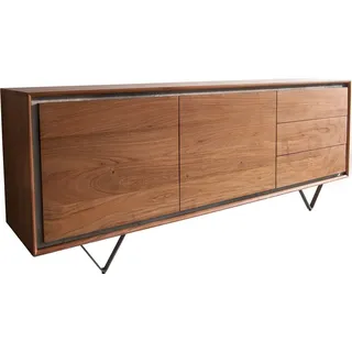 DeLife Sideboard Stonegrace Akazie Braun Steinfurnier 2 Türen 3 Schubladen V-Fuß Schwarz, Sideboards