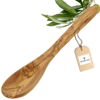 HOFMEISTER® Kochlöffel Olivenholz 30 cm – Holzlöffel schont beschichtete Töpfe und Pfannen – Unikat mit markanter Maserung, Handarbeit – oval (1 Stück)