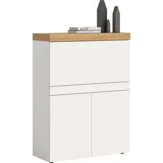 OTTO home "MAMBO, TOPSELLER, Höhe 122cm, 2 Türen, 1 Schubkasten, 1 Klappe", Home-Office-Schreibtisch, PC-Schrank, Schreibtisch, Office, platinum weiß, wotan eiche nachbildung),