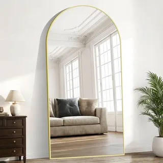 Weare Home Bogen Ganzkörperspiegel, 198 x 101 cm Gewölbter Standspiegel, Goldener Metallrahmen Boden Länge Spiegel, Stehend, Wand montiert, lehnend, Bodenspiegel für Schlafzimmer, Wohnzimmer