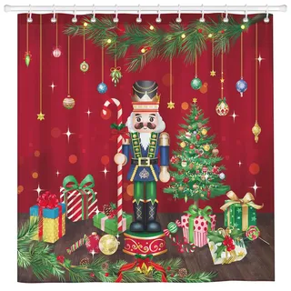Arquiel Duschvorhang Weihnachts Nussknacker Waschbar 182x182 cm Polyester Badezimmervorhang Dekor für Bad Dusche Badezimmer mit 12 Ösen und Ringen