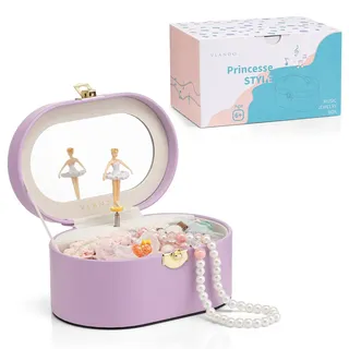 VLANDO Ellipse Schmuckkästchen für Mädchen mit Spieluhr, Trabares Schmuckkasten mit Ballerina & Spiegel, Spielzeug Geschenk 4 5 Jahre Mädchen, Schmuckschatulle mädchen