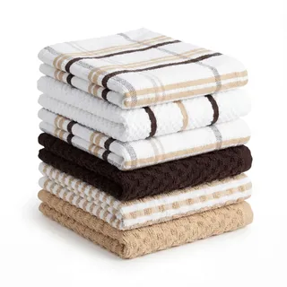 BOSKIMO Premium Geschirrtücher Baumwolle – 6er Set Küchenhandtücher aus Mikrofaser und Frottee, Hochsaugfähige Baumwolltücher, Reinigungstücher Beige & Schokobraun