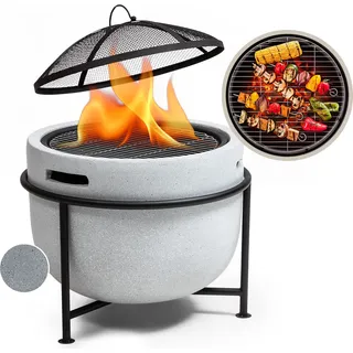 Blumfeldt Feuerschale, Tragbare Feuerstelle Outdoor, Feuerschalen für den Garten, Terrasse & Camping, Feuerschale mit Grillrost & Holzlagerfach, Sichere Stahlschale, Feuerstelle 52 x 46 x 52 cm