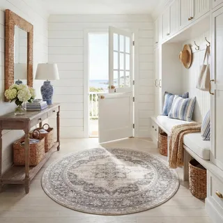 SAFAVIEH Traditionell Teppich für Wohnzimmer, Esszimmer, Schlafzimmer - Brentwood Collection, Kurzer Flor, Creme und Grau, 160 x 160 cm