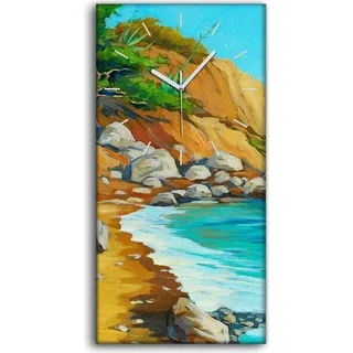 Dekor Leinwand Uhr Wandbilder Kunstdruck 30x60 Foto Landschaft Meeresufer Strand - weiße Hände - Blau