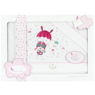 INTERBABY · Bettwäsche-Set für Kinderbett, PARACAÍDAS in Weiß rosa · 100% Baumwolle · 3-teilig Bettlaken Winter für babys