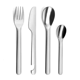 Amefa Besteckset MOBIL 4-teilig | Besteck To Go | 18/0 Edelstahl | Reisebesteck Edelstahl mit Etui | spülmaschinengeeignet | Campingbesteck | Besteck Picknick | Wanderbesteck
