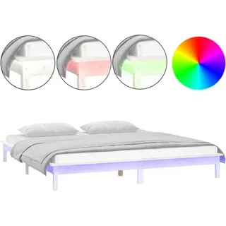 vidaXL Massivholzbett mit LED-Beleuchtung Weiß 200x200 cm - Weiß