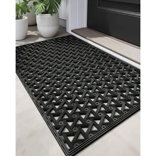 DEXI Fußmatte für den Außeneingang, Gummi, 61 x 91 cm, strapazierfähig, rutschfest, Schmutzfangmatte, wasserdicht, für den Außenbereich, für Terrasse, Eingangsbereich, Entwässerung, Schwarz