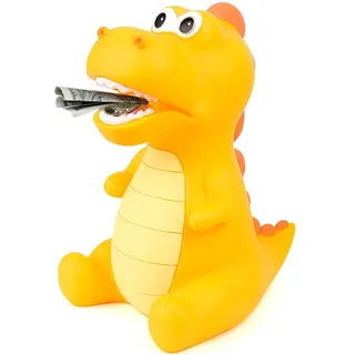 Lakpopya Dinosaurier Spardose fur Kinder, Groß Dino Sparschwein für Mädchen Jungen, Spardosen aus Sicheres PVC-Material für Dekoration des Kinderzimmers/Geschenk/Spielzeug/Taufgeschenke (Gelb-Sitzend)