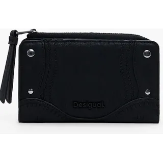 Eleganter Damen-Geldbeutel in Schwarz mit Stickerei und Kontrastdetails - Schwarz