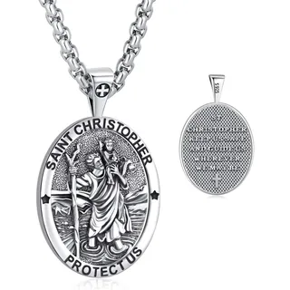 CELESTIA Heiliger Christophorus Anhänger Kette Silber 925 Talisman Schmuck Herren Damen Christliche Geschenke Glücksbringer Mann, Viel Glück Geschenke für Reisende Fahranfänger