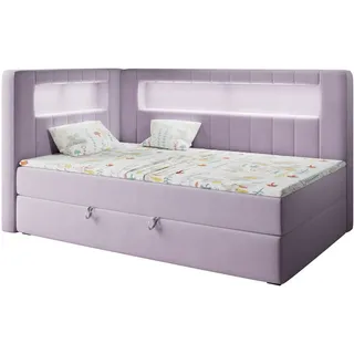 MKS Boxspringbett Junior Gold 3 90/200 Violett - linke Seite , Textil , Rechteckig , 90x200 cm , Babymöbel & Kindermöbel, Kinderzimmer & Jugendzimmer, Kinderbetten, Kinderbetten & Jugendbetten