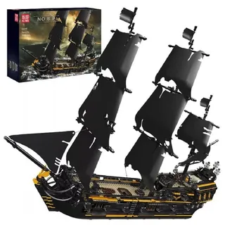 COIL Spielbausteine, Bausteinset, Schiff aus Blöcken Spielbauklötze, Piratenschiff NO. B.P., Bewegliche Teile, ab 14 Jahren, Modell: 13199, 3180 St. - Schwarz