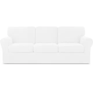 Hokway Stretch Sofabezug Sofaüberwurf mit Sitz- und Rück- Kissenbezug, 7-teilige Sofahusse Sesselbezug Couchbezug Spannbezug(3 Sitzer,Weiß)