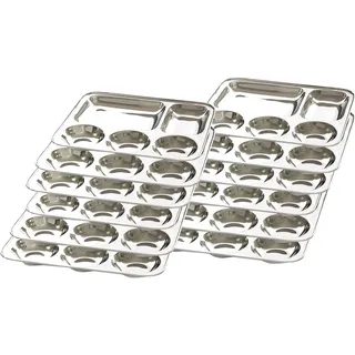 Kitchen kemistry Hochwertiger Edelstahl, luxuriöser 5-in-1-Essteller mit DREI Fächern/Trennwand Thali, Trennteller – 12er-Set