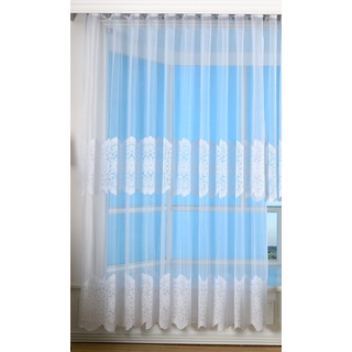 Bogenstore Barock Gardine Jacquard, 245x450, Blumenmuster Weiß Kräuselband Universalband Faltenband Store, 13117