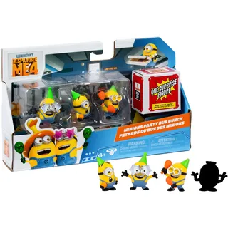 DesSPICABLE ME MN401200 Minions Actionfiguren, Partybus-Thema, 3 Figuren und 1 Geheimnis zum Entdecken, Größe 5 cm, Alter 3 Jahre, berühmt (MN401200)